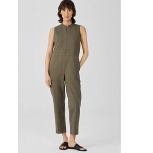 Eileen Fisher Cotton Hemp Stretch Jumpsuit Olive green Sz XXS Chore Minimalist
